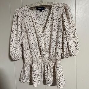 Alice Blue Cream and Black Dotted Peplum Blouse